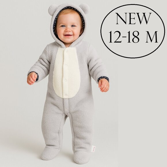 Koala Bear Winter Fleece Jumper Warmer NEW For 12 - 18 months Gray NWT Hoodie Ho - Picture 6 of 6